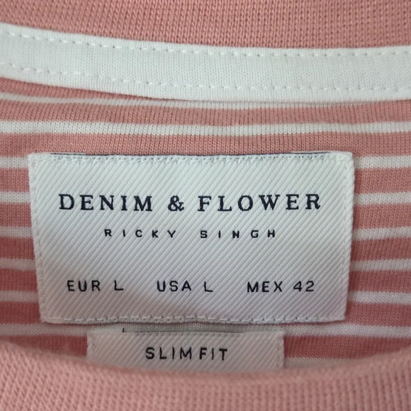 Striped Pink Crewneck Slim Fit T-Shirt - Picture 4 of 9